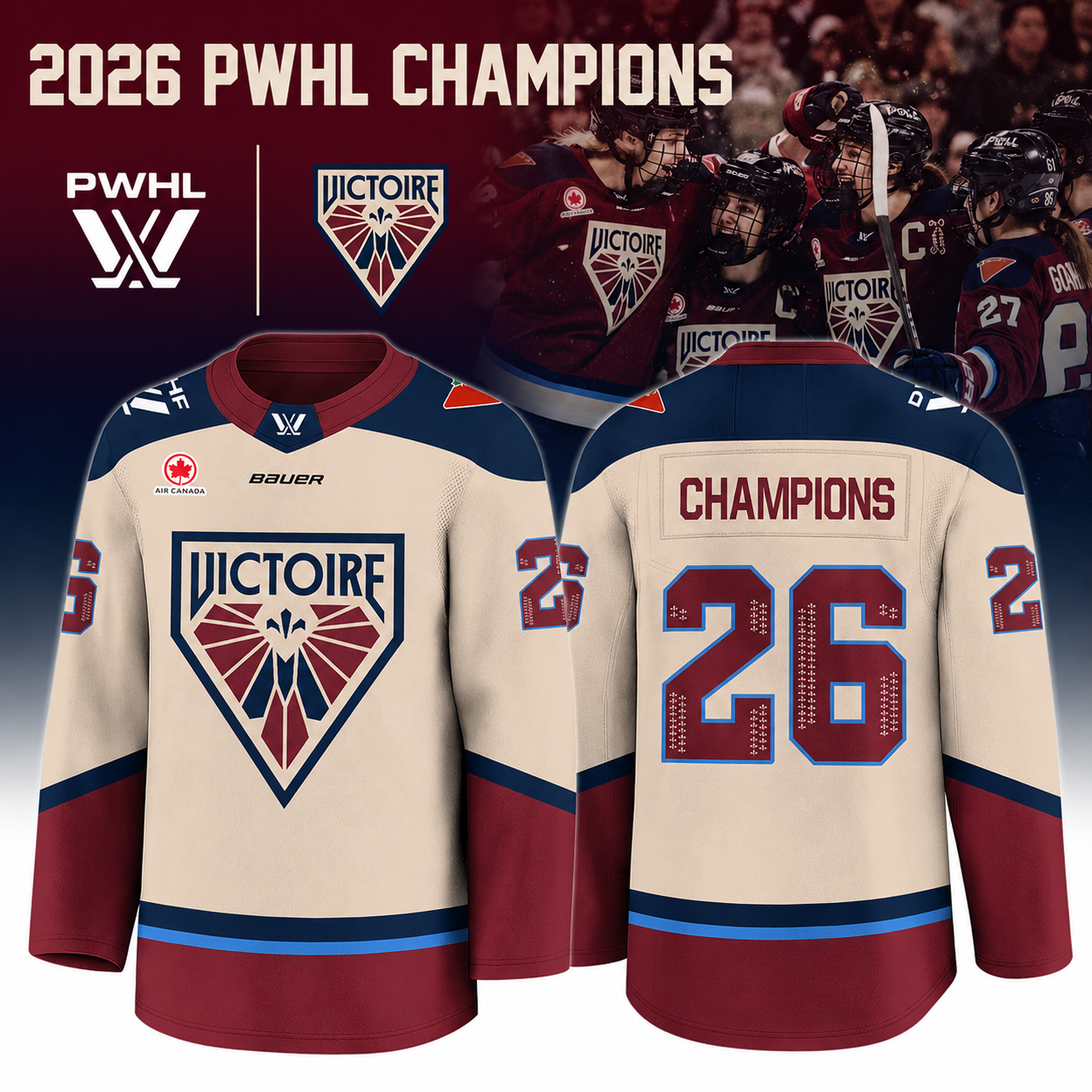 The Victoire 2026 PWHL Champions Jersey White