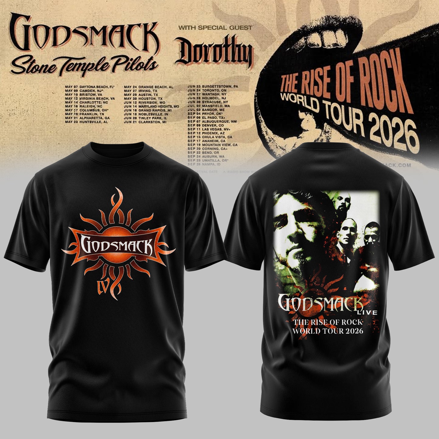 GODSMACK – THE RISE OF ROCK WORLD TOUR 2026 TEE