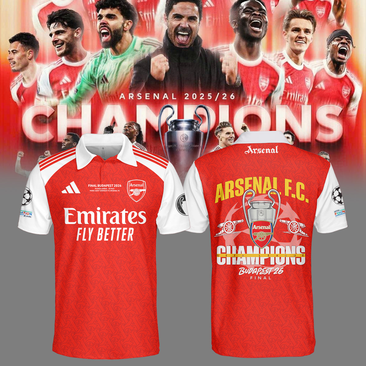 ,.Arsenal Champions League Winners 25/26 Polo