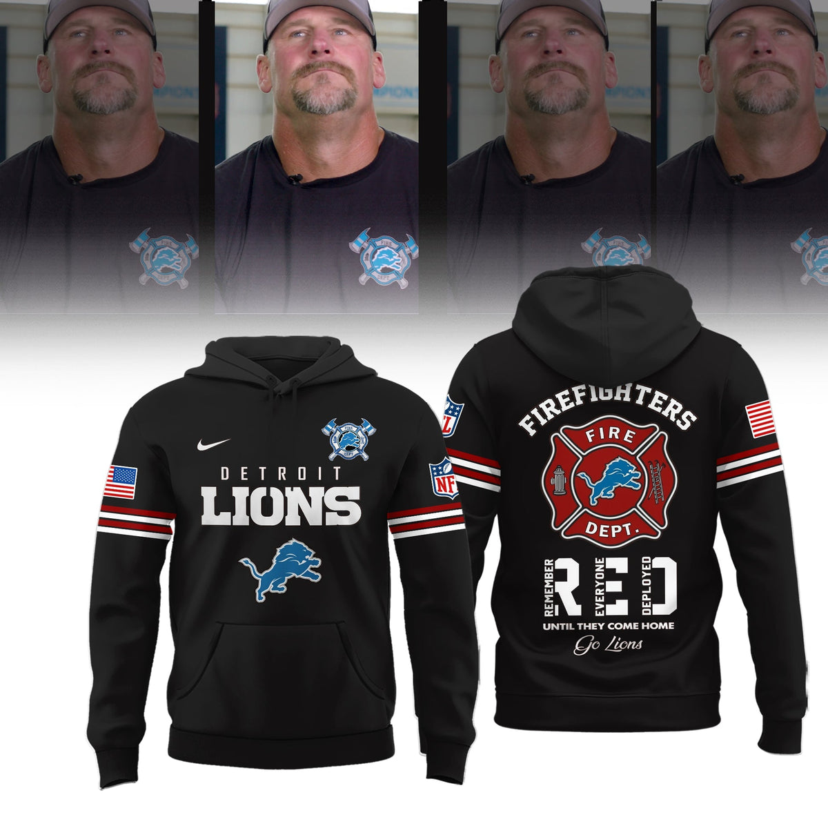 Limited Edition DET Coach Dan Campbell Firefighter Appreciation Night Hoodie