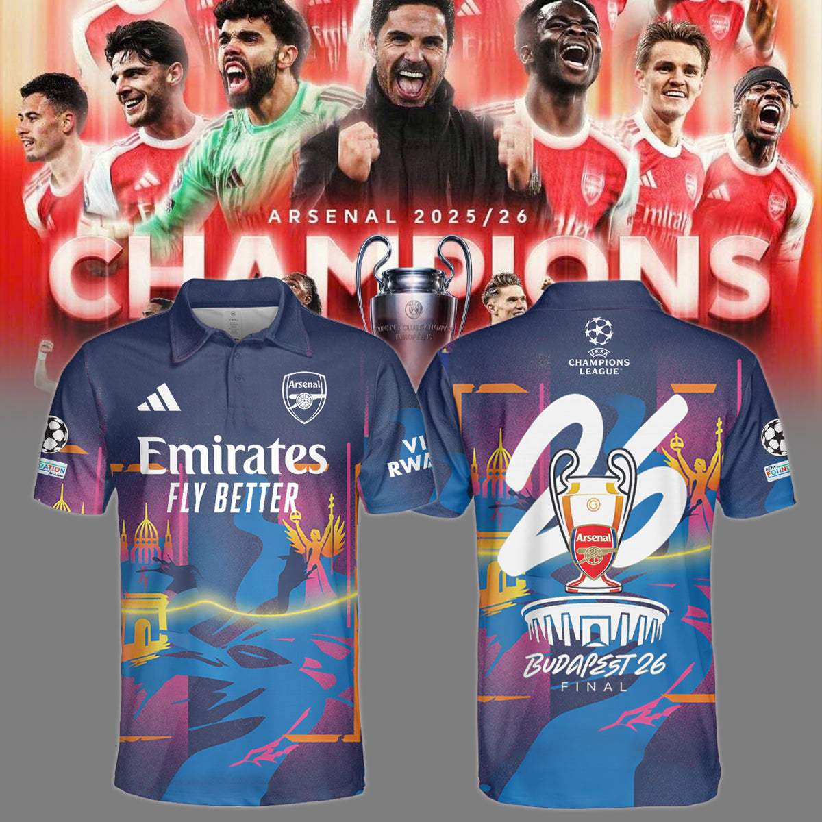 ,.Arsenal Champions League Winners 25/26 Polo
