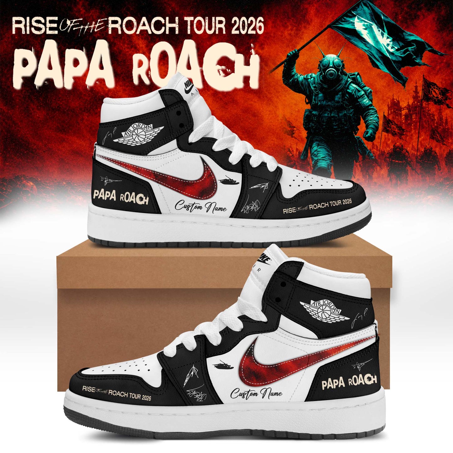 ,,Papa Roach “Rise of the Roach Tour” 2026 Signed – Shoes 1