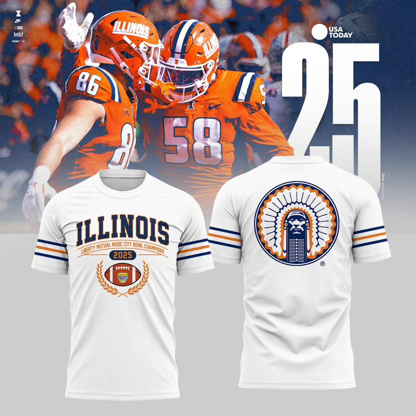 ILLINOIS– LIBERTY MUTUAL MUSIC CITY BOWL CHAMPIONS 2025 TShirt