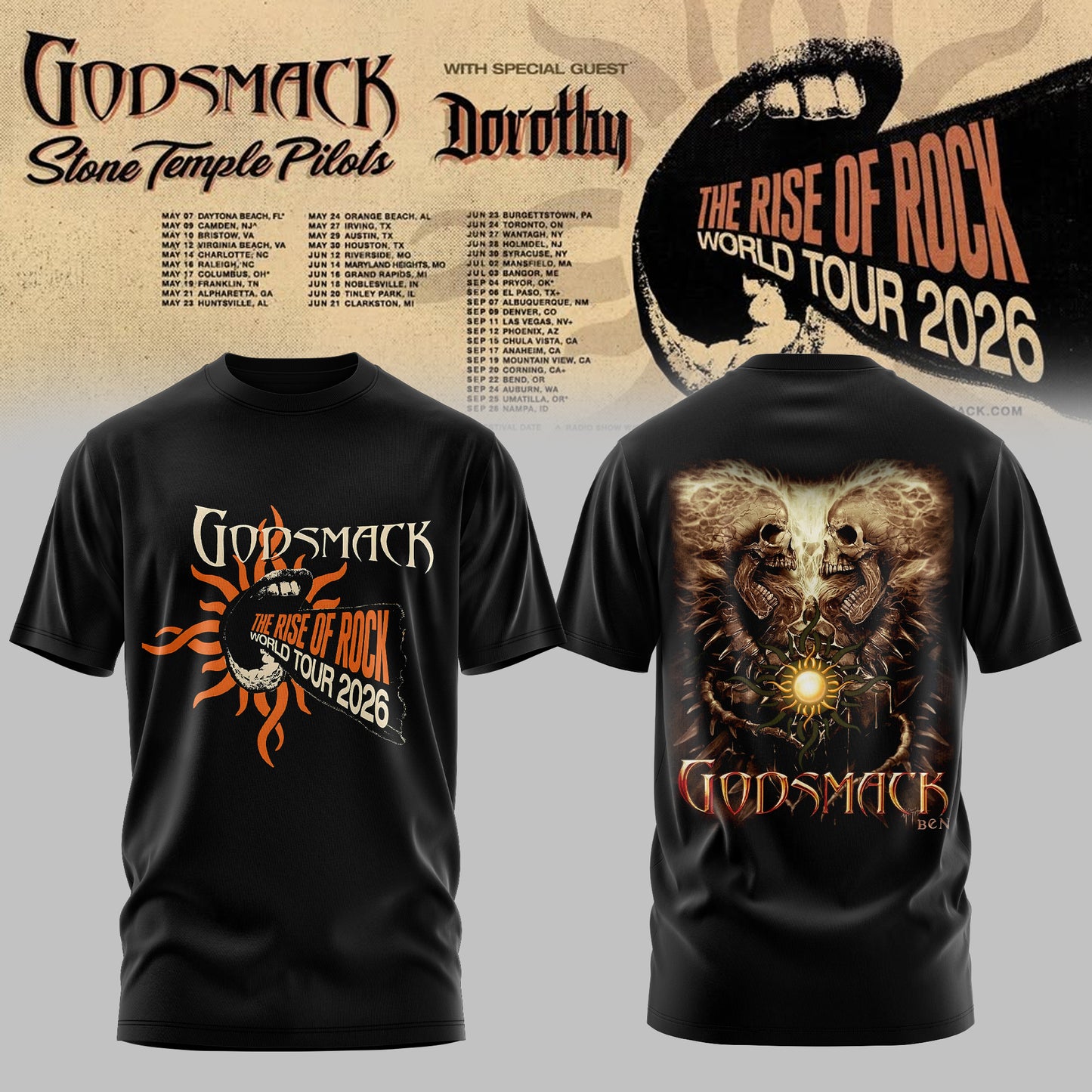 GODSMACK – THE RISE OF ROCK WORLD TOUR 2026 TEE