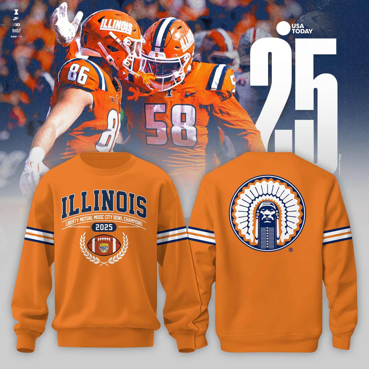 ILLINOIS– LIBERTY MUTUAL MUSIC CITY BOWL CHAMPIONS 2025 Sweater