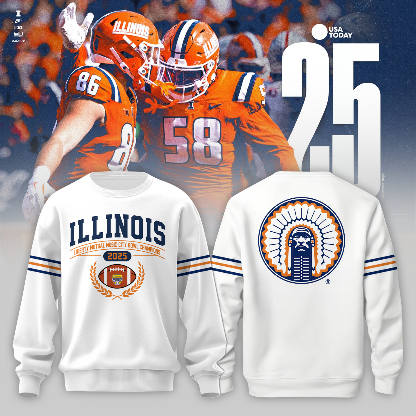 ILLINOIS– LIBERTY MUTUAL MUSIC CITY BOWL CHAMPIONS 2025 Sweater