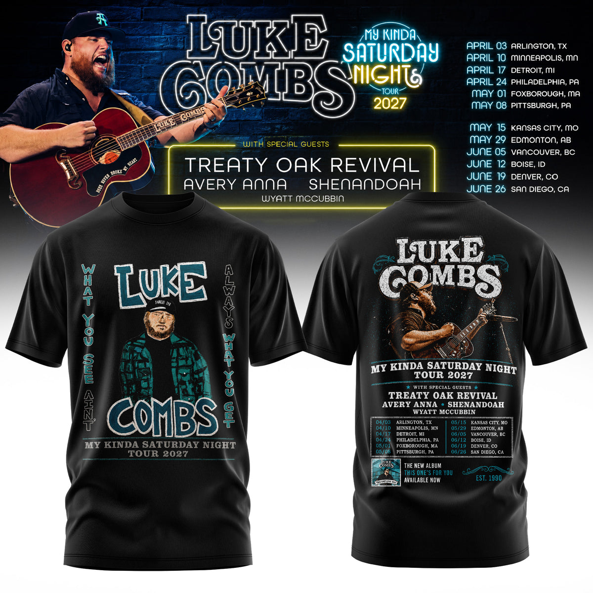 LUKE COMBS — MY KINDA SATURDAY NIGHT TOUR 2027 T-SHIRT