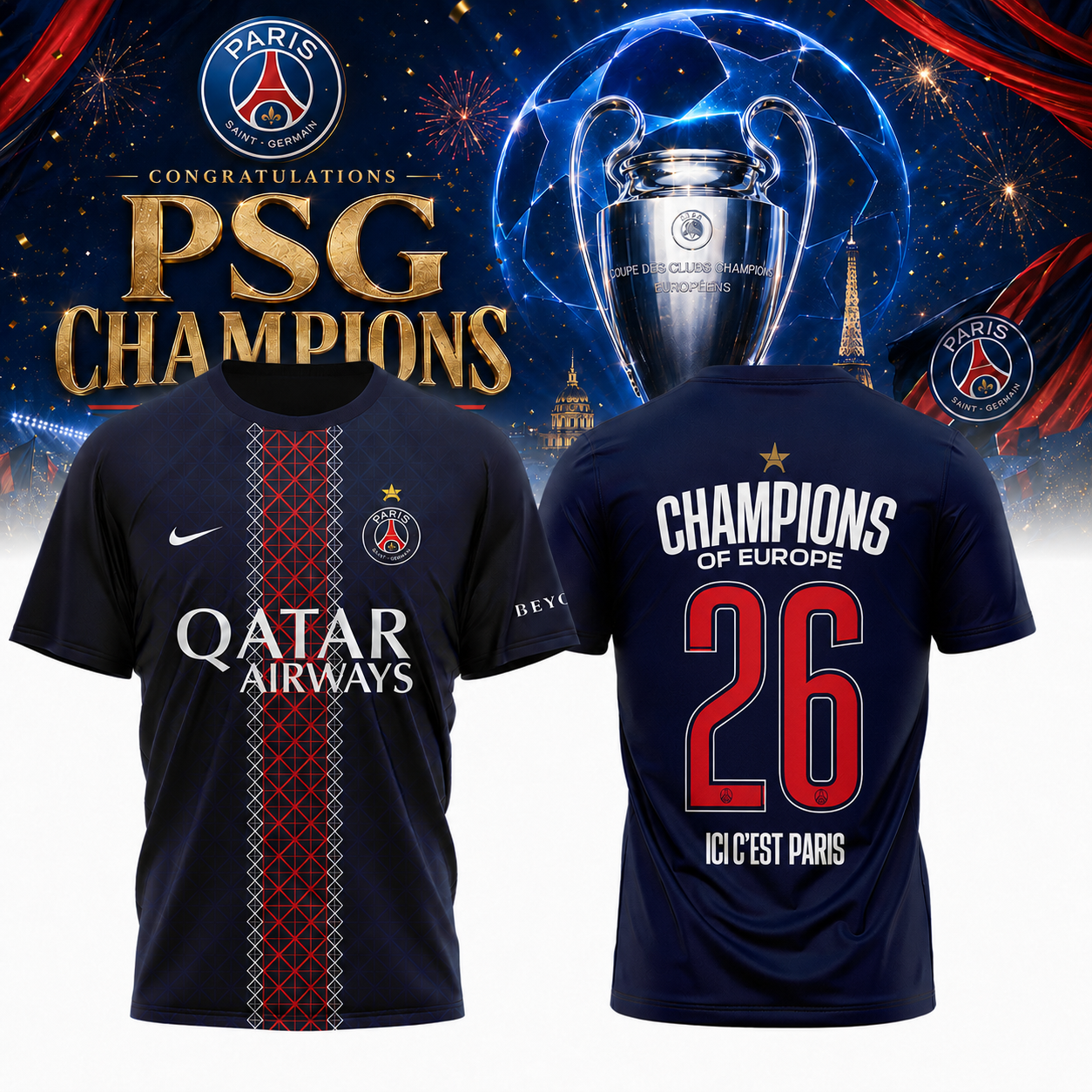 PSG UEFA Champions League 25/26 Champions Tshirt – Signature Limited Edition
