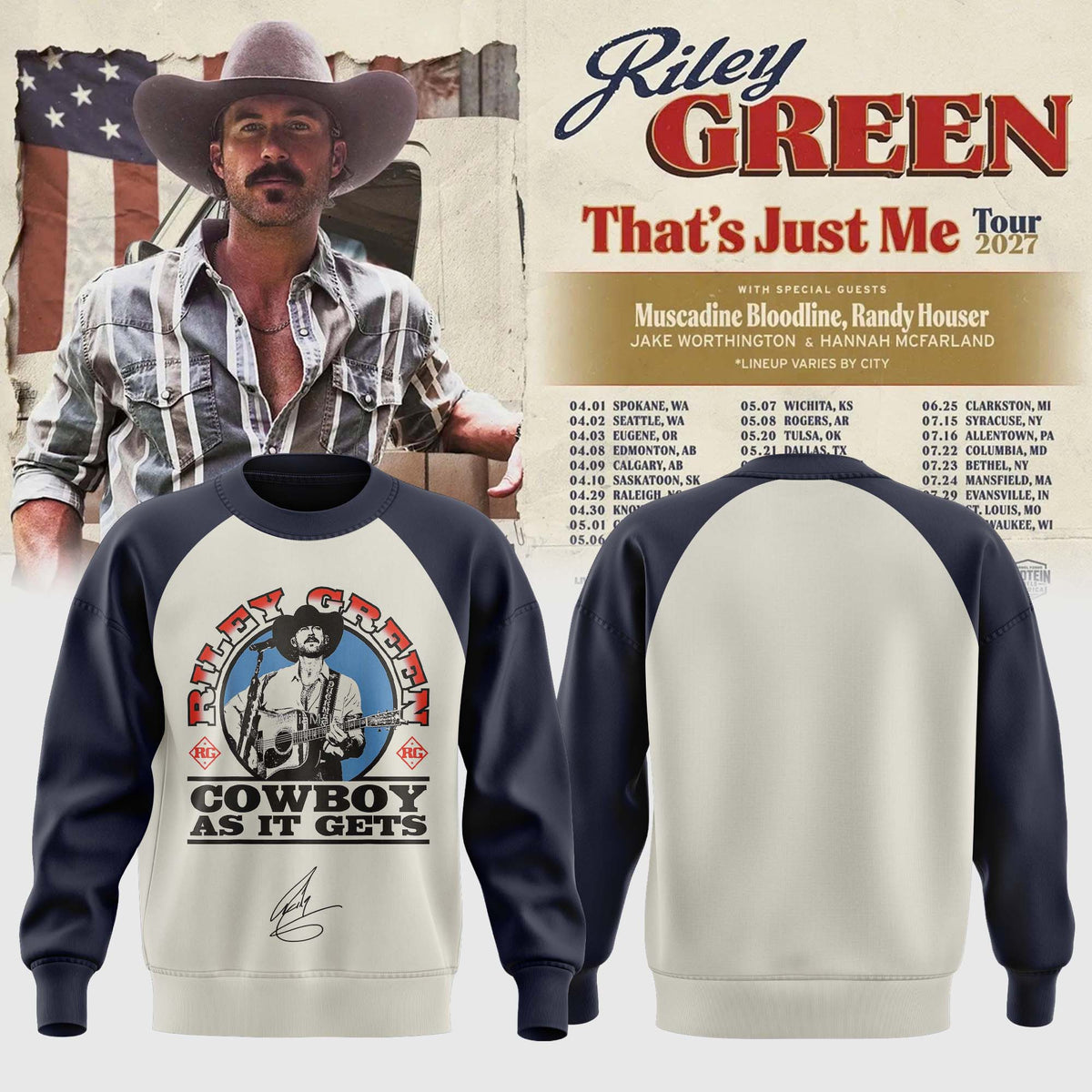 Riley Green That’s Just Me Tour signed Sweatshirt