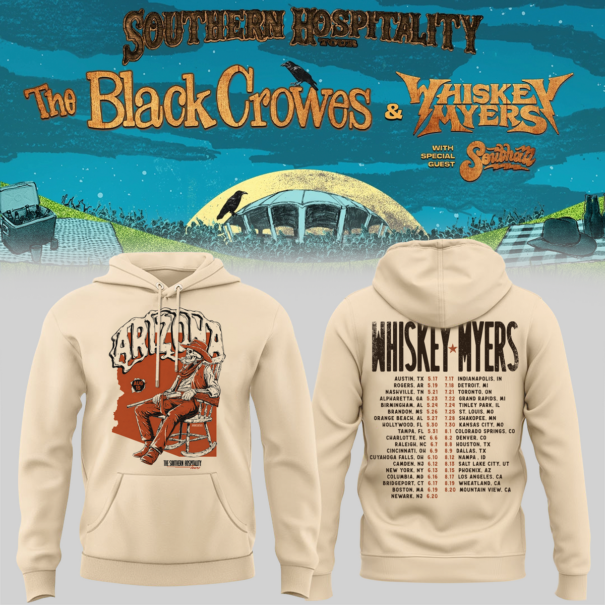 Limited Edition Whiskey Myers Southern Hospitality Tour In Arizona Hoodie 1