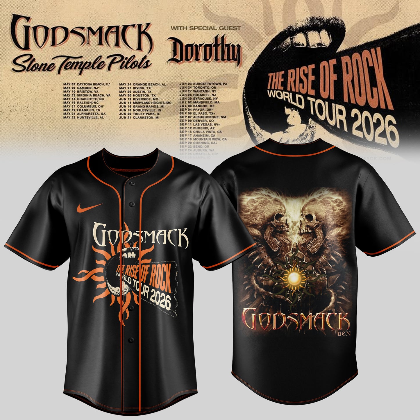 _GODSMACK – THE RISE OF ROCK WORLD TOUR 2026 JERSEY