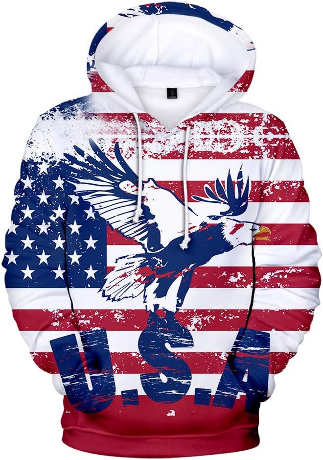 Men Women Casual Long Sleeve Sweatshirt American Independence Day Eagle/USA Flag 3D Print Hoodies