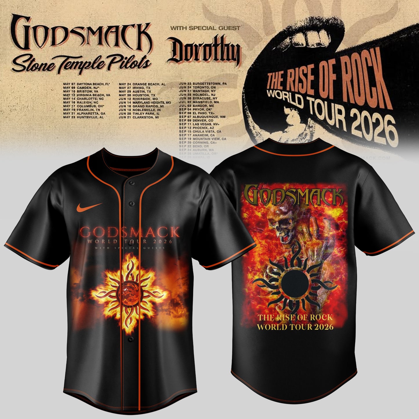 _GODSMACK – THE RISE OF ROCK WORLD TOUR 2026 JERSEY