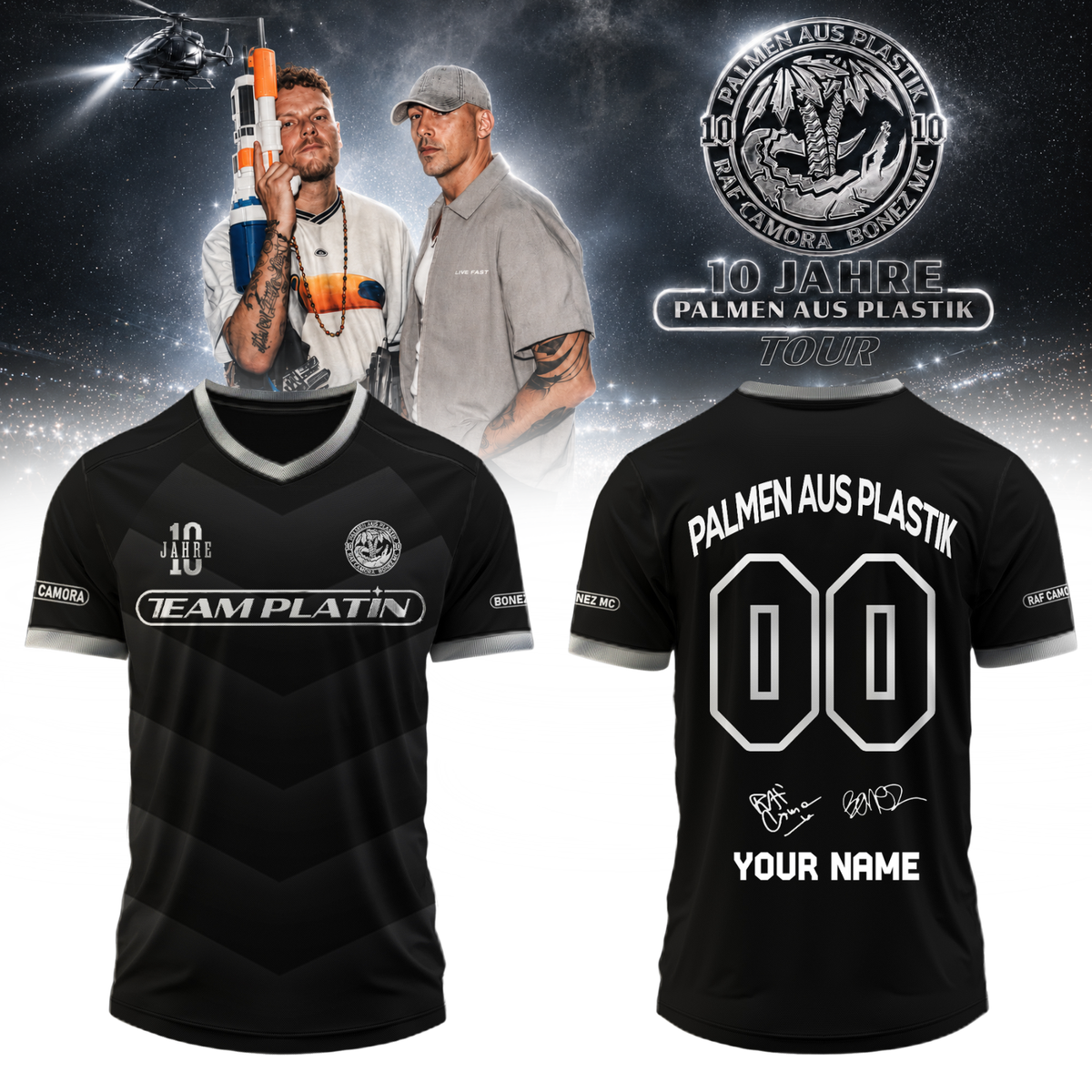 RAF Camora & Bonez MC “10 Jahre Palmen aus Plastik Tour”. Limited Edition Signature Jersey Custom Name