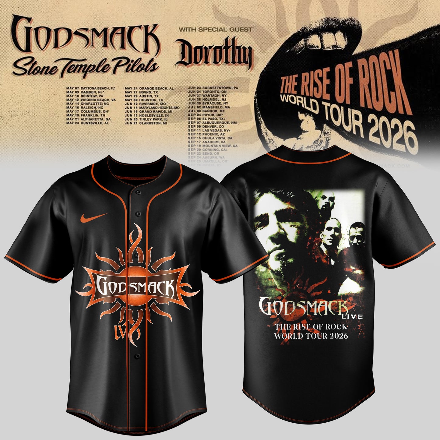 GODSMACK – THE RISE OF ROCK WORLD TOUR 2026 JERSEY