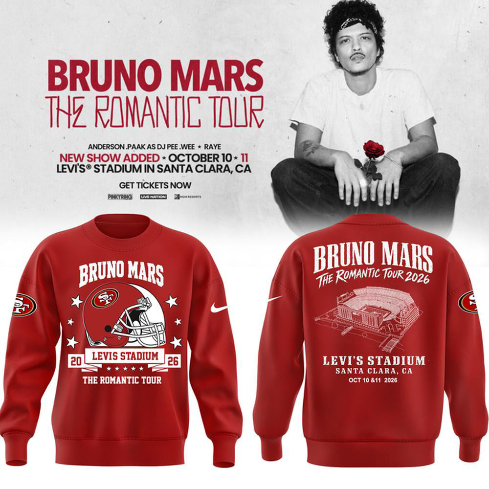 Bruno Mars The Romantic Tour 2026 Santa Clara Red Sweatshirt
