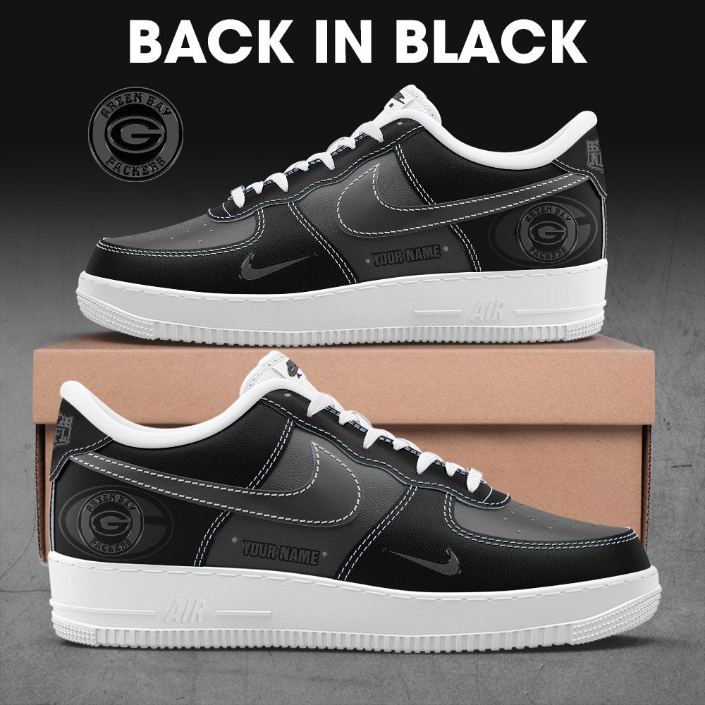 . GB Packers Back In Black Custom Name Shoes AF