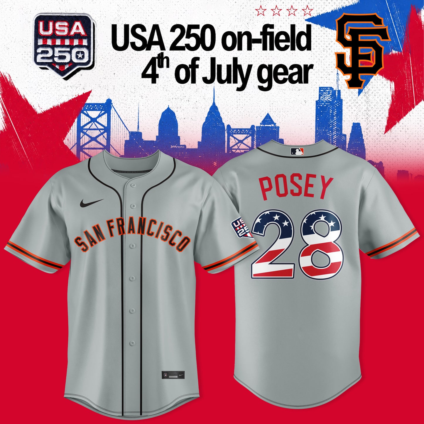 _SAN FRANCISCO GIANTS: POSEY X USA 250 ON-FIELD – 4TH OF JULY JERSEY COLLECTION
