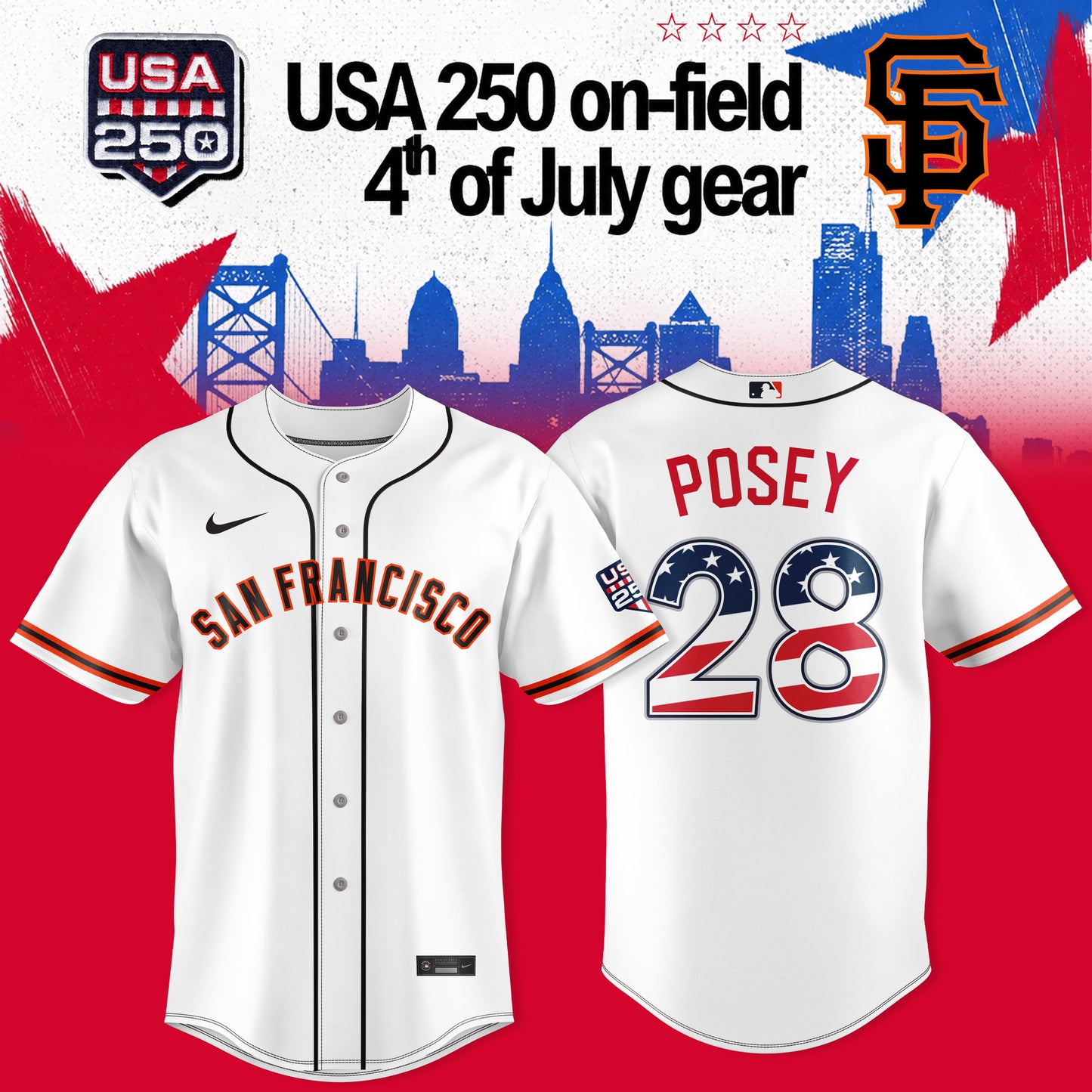 _SAN FRANCISCO GIANTS: POSEY X USA 250 ON-FIELD – 4TH OF JULY JERSEY COLLECTION