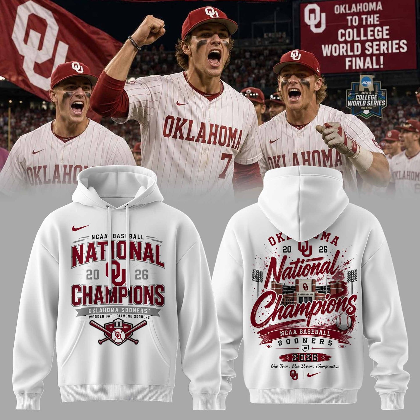 Oklahoma Sooners Baseball 2026 National Champions Hoodie