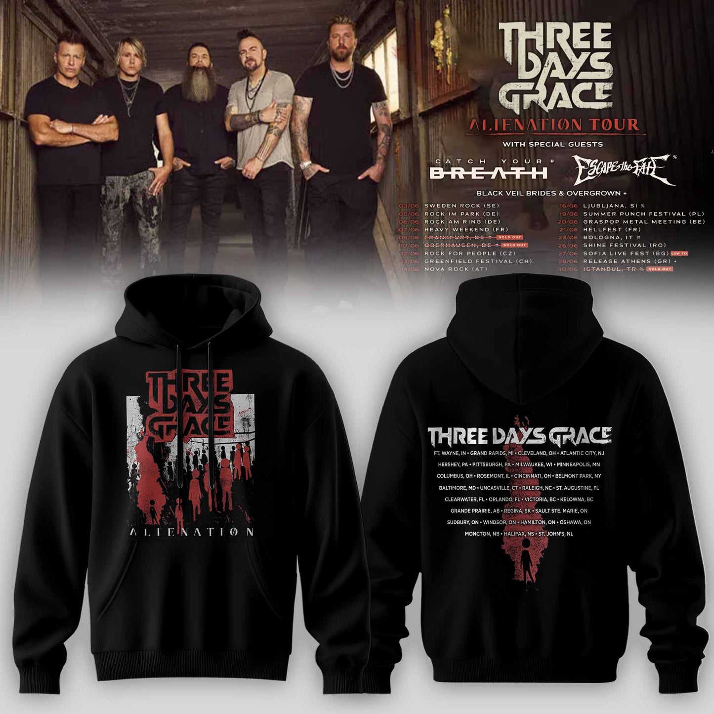 THREE DAYS GRACE – ALIENATION TOUR 2026 OFFICIAL HOODIE COLLECTION