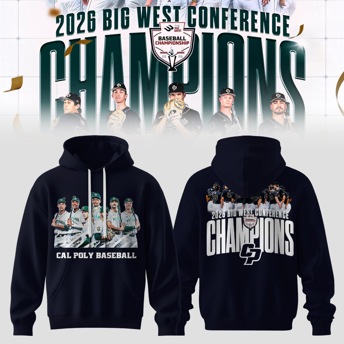 _Big West Conference 2026 Champions – Cal Poly Mustangs Baseball Hoodie