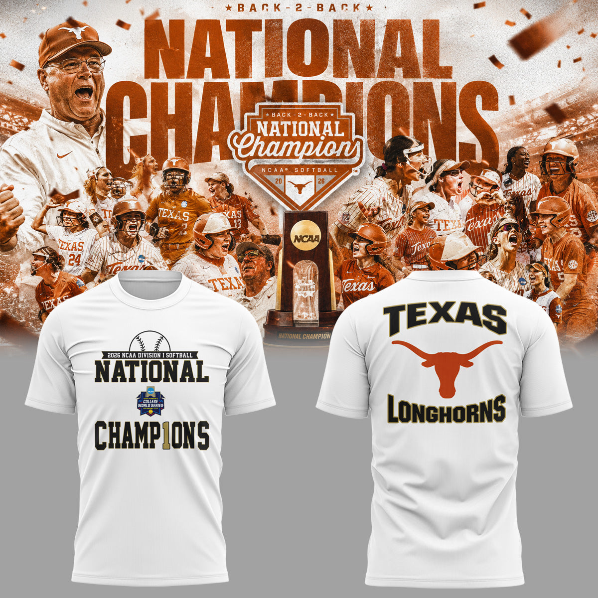 Limited Edition Longhorns 2026 Softball National Champions 🥎🤘🏆 Shirt