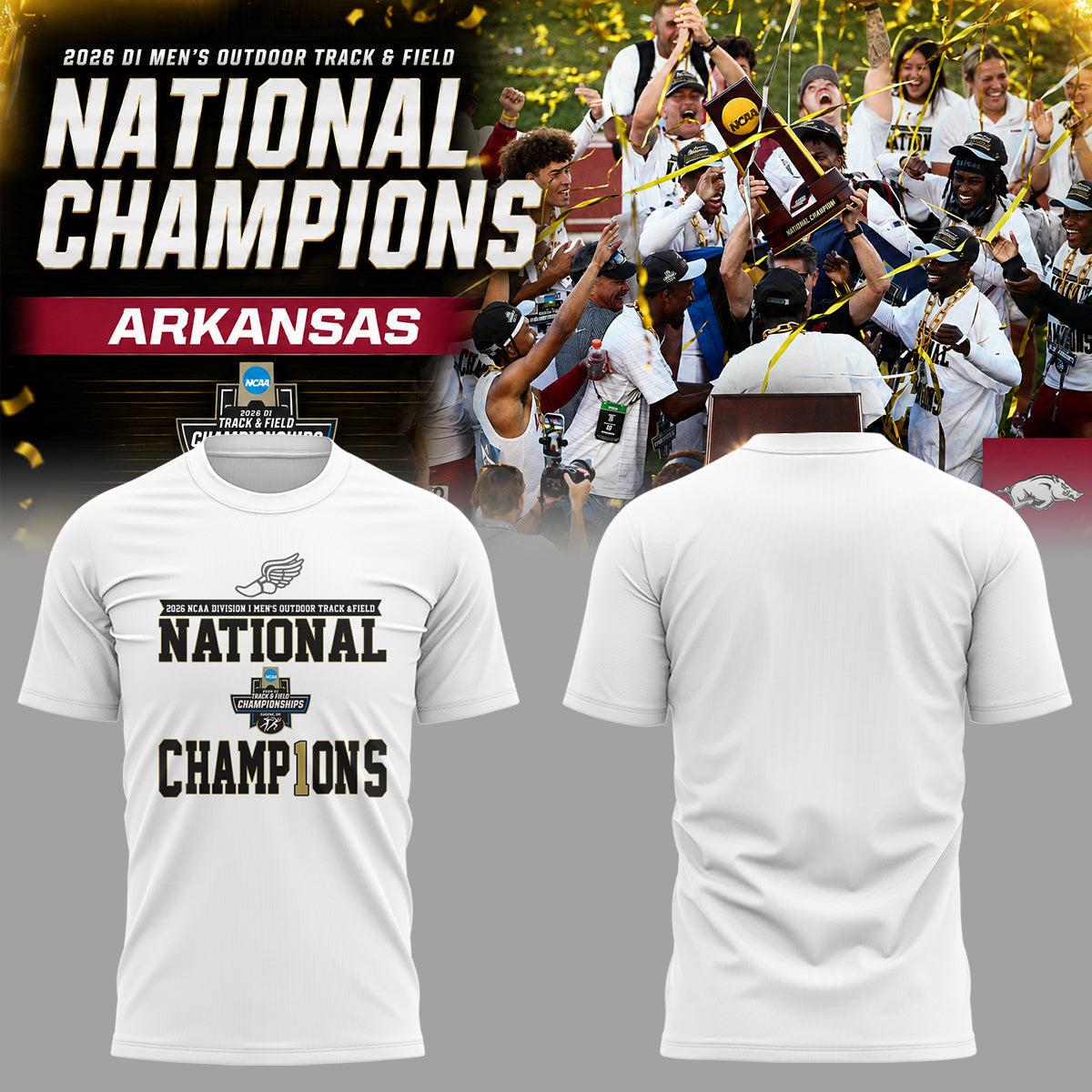 Razorbacks 2026 D1 Men’s Outdoor Track&Field National Champions Shirt