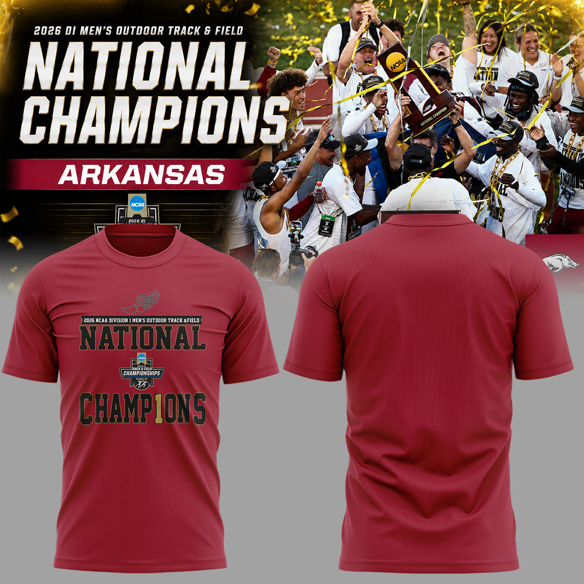 Razorbacks 2026 D1 Men’s Outdoor Track&Field National Champions Shirt