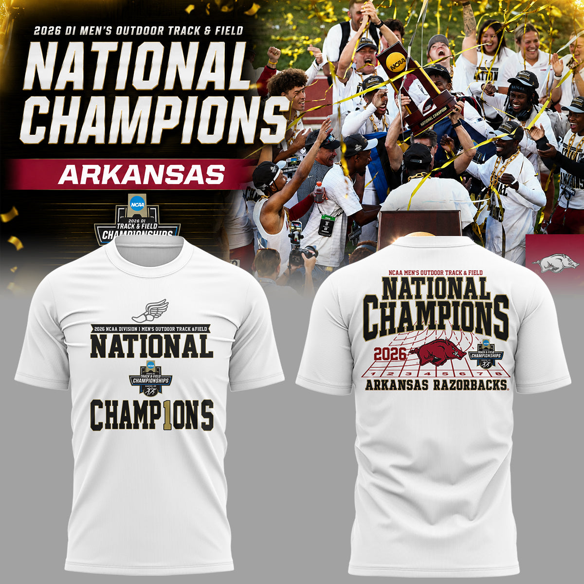 Razorbacks 2026 D1 Men’s Outdoor Track&Field National Champions Shirt