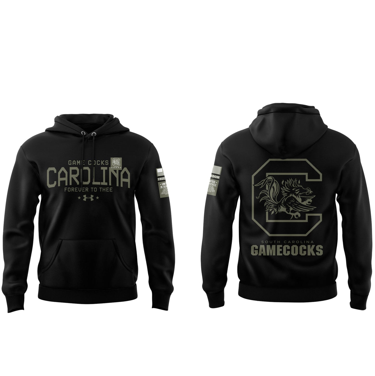 Limited Edition Men’s SC Gamecocks FB Thyme Freedom Fleece Crew Military Black Hoodie-PU113024131