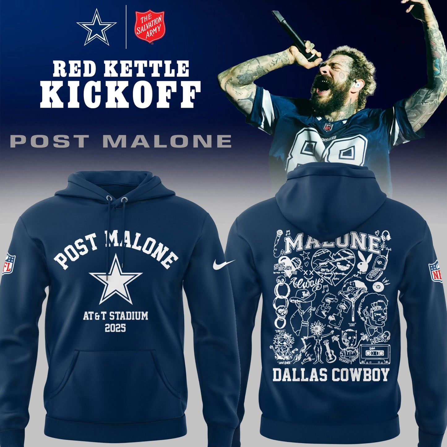 Limited Edition COW Football P.Malone Red Kettle Kickoff 25 navy Hoodie-PU25112708