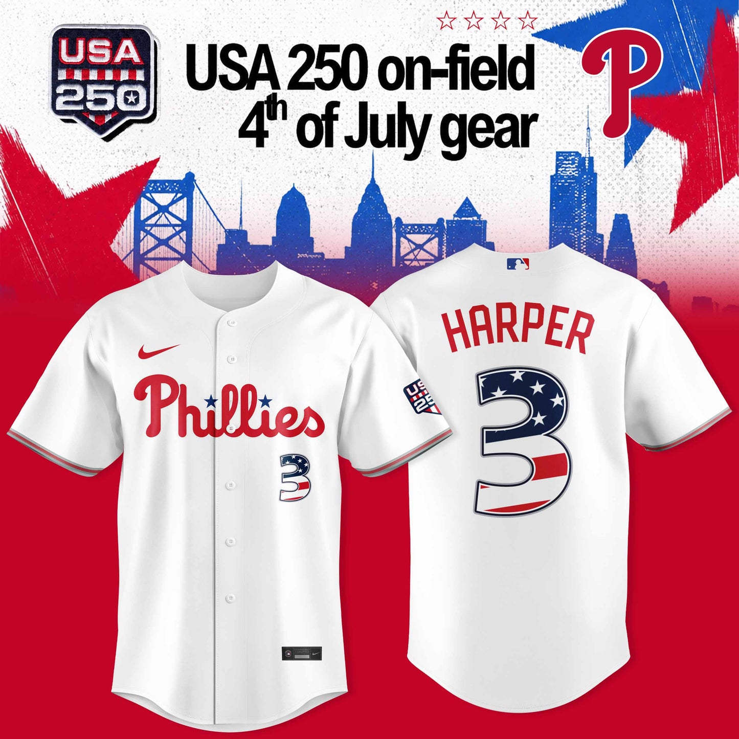_PHILADELPHIA PHILLIES: HARPER X USA 250 ON-FIELD – 4TH OF JULY JERSEY COLLECTION