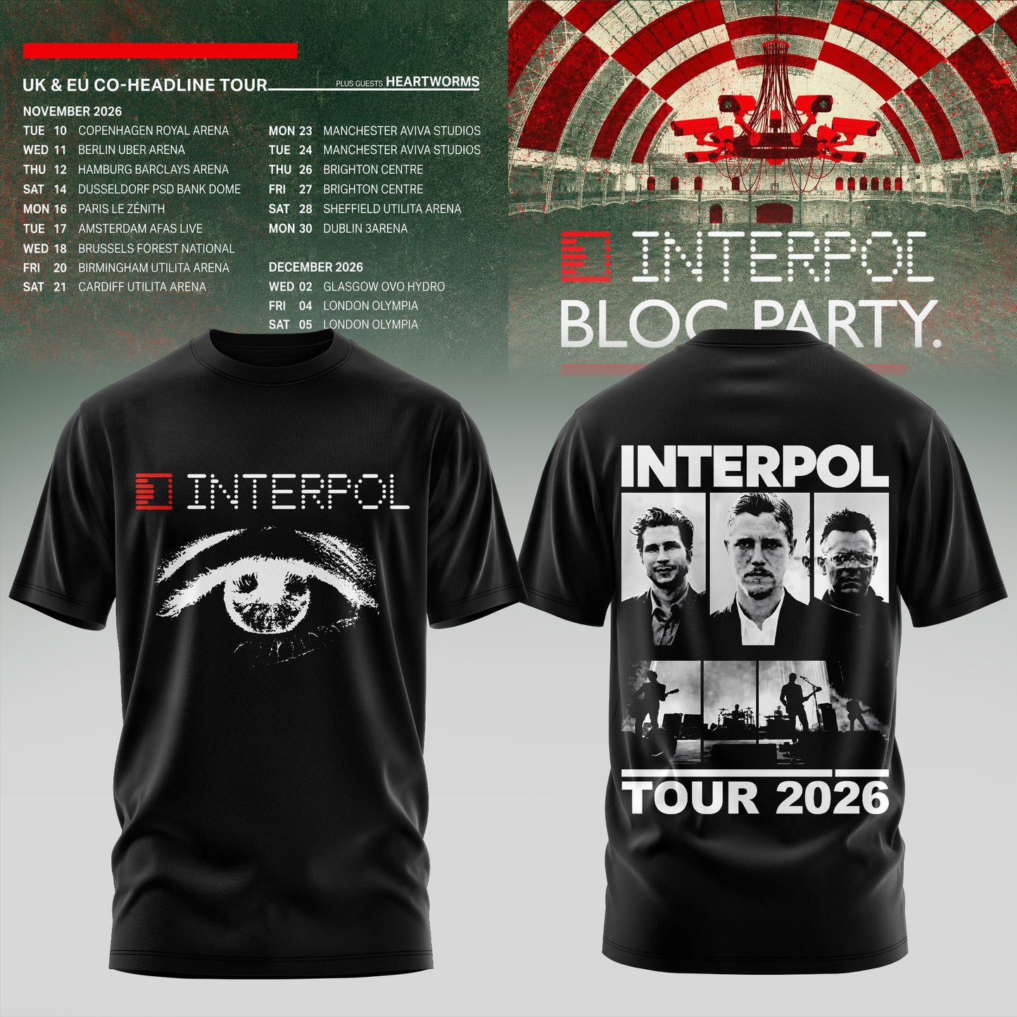 INTERPOL x BLOC PARTY – UK & EU TOUR 2026 TSHIRT COLLECTION IS HERE