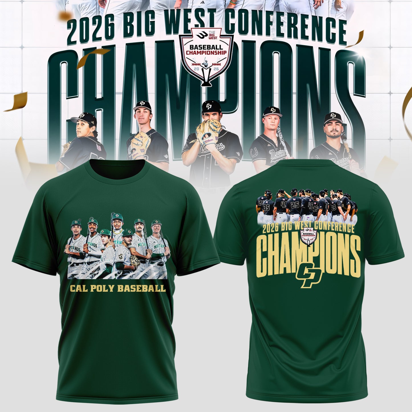 _ Big West Conference 2026 Champions – Cal Poly Mustangs Baseball Tee