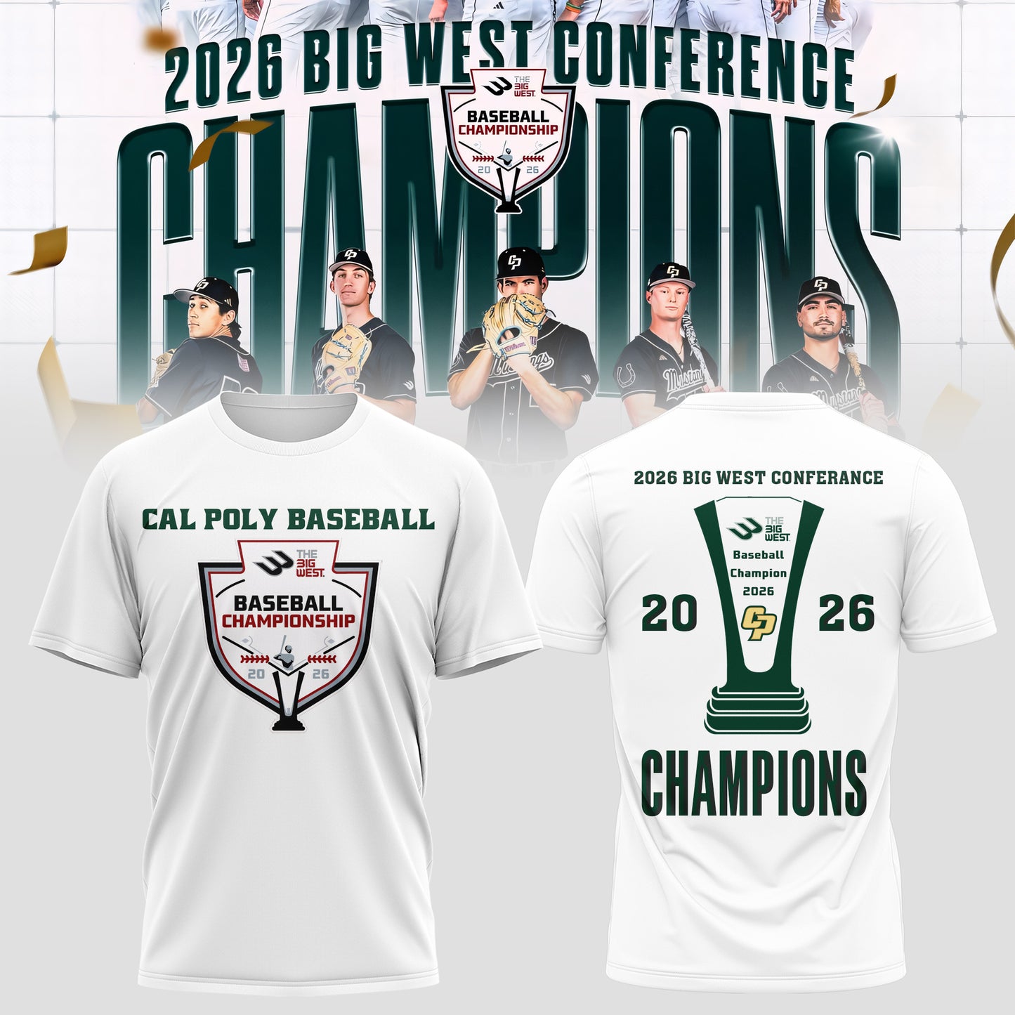 _ Big West Conference 2026 Champions – Cal Poly Mustangs Baseball Tee