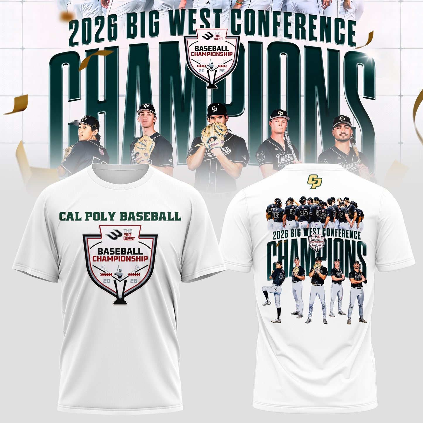 _ Big West Conference 2026 Champions – Cal Poly Mustangs Baseball Tee