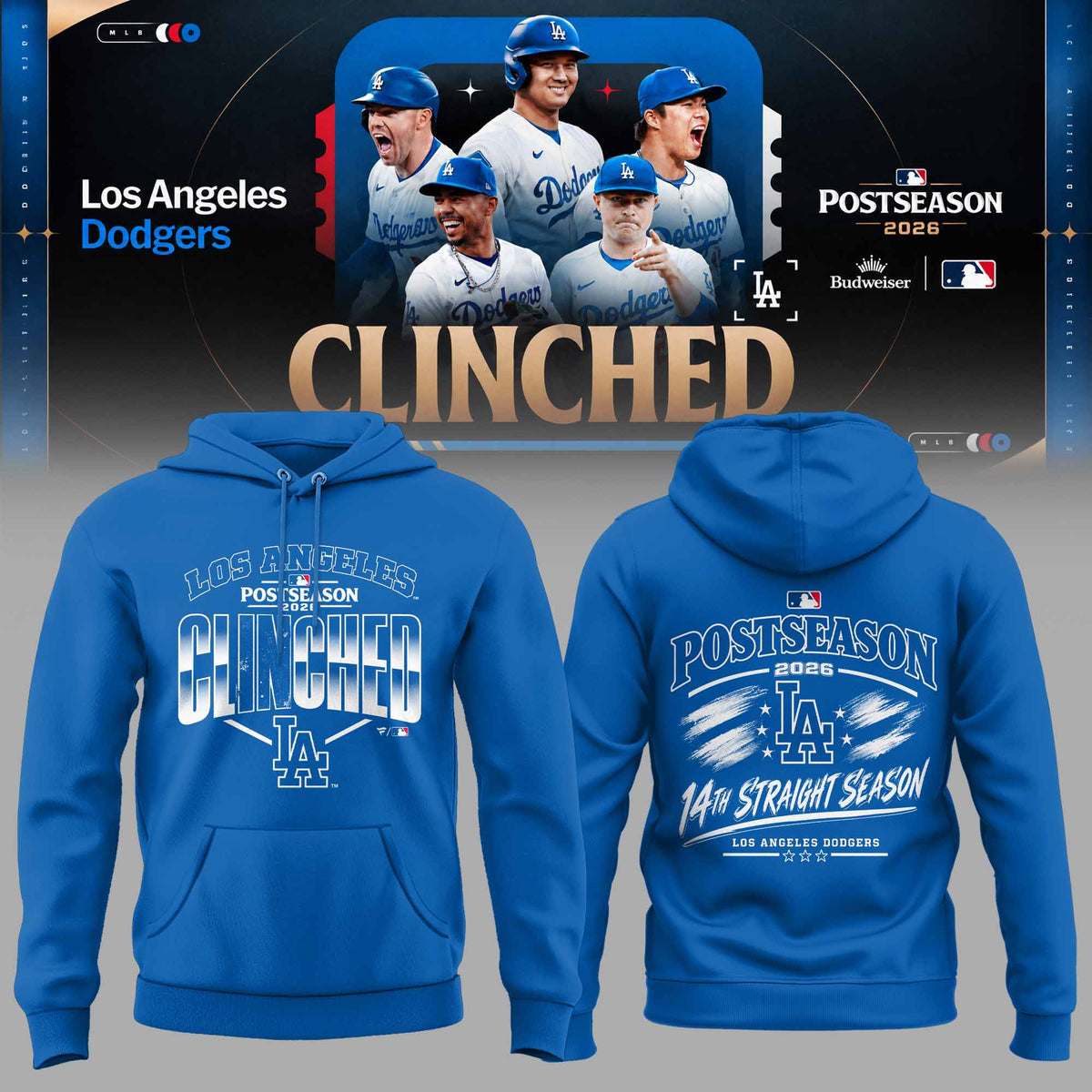 .Los Angeles Dodgers 2026 Postseason Clinched 3D All-Over Print Graphic Hoodie V4