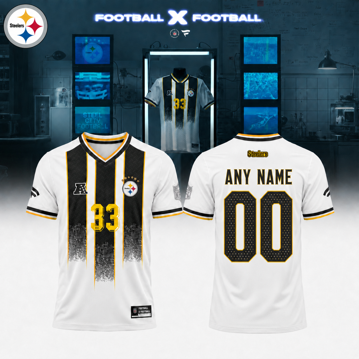 .Pittsburgh Steelers Football x Football Collared Fan Top – Jersey (Custom Name & Custom Number)