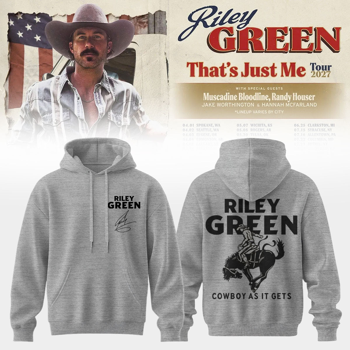 Riley Green That’s Just Me Tour signed Hoodie
