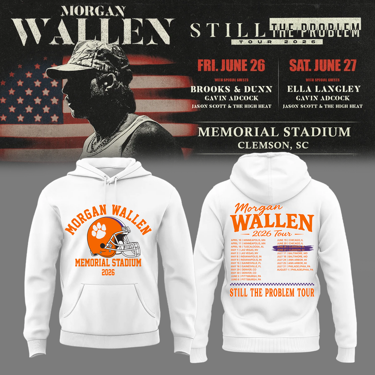 Morgan Wallen: The Clemson Takeover Hoodie Limited Tour Drop