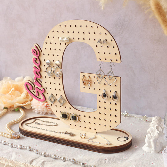 Wood Jewelry Organizer, Personalized Earring Holder, Wooden Jewelry Storage, Earring Display, Birthday Gift for Her, Gifts for Mom