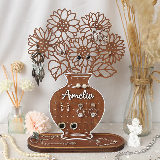 Jewelry Organizer Personalized Earring Stand Sunflower Jewelry Organization Earring Holder Birthday Gifts for Her Mothers Day Gifts