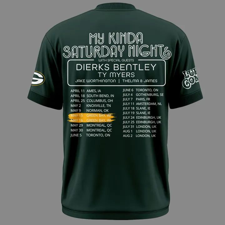 Limited Edition T-shirt Luke Combs x Green Bay Packers “My Kinda Saturday Night Tour” for fans.