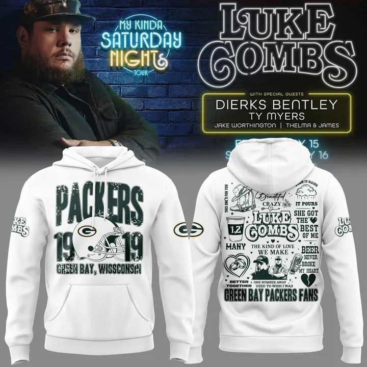 Special Edition Hoodie White Luke Combs x Green Bay Packers “My Kinda Saturday Night Tour”