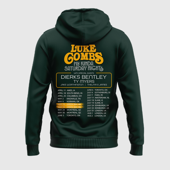 Limited Edition Hoodie Luke Combs x Green Bay Packers My Kinda Saturday Night Tour 2026!