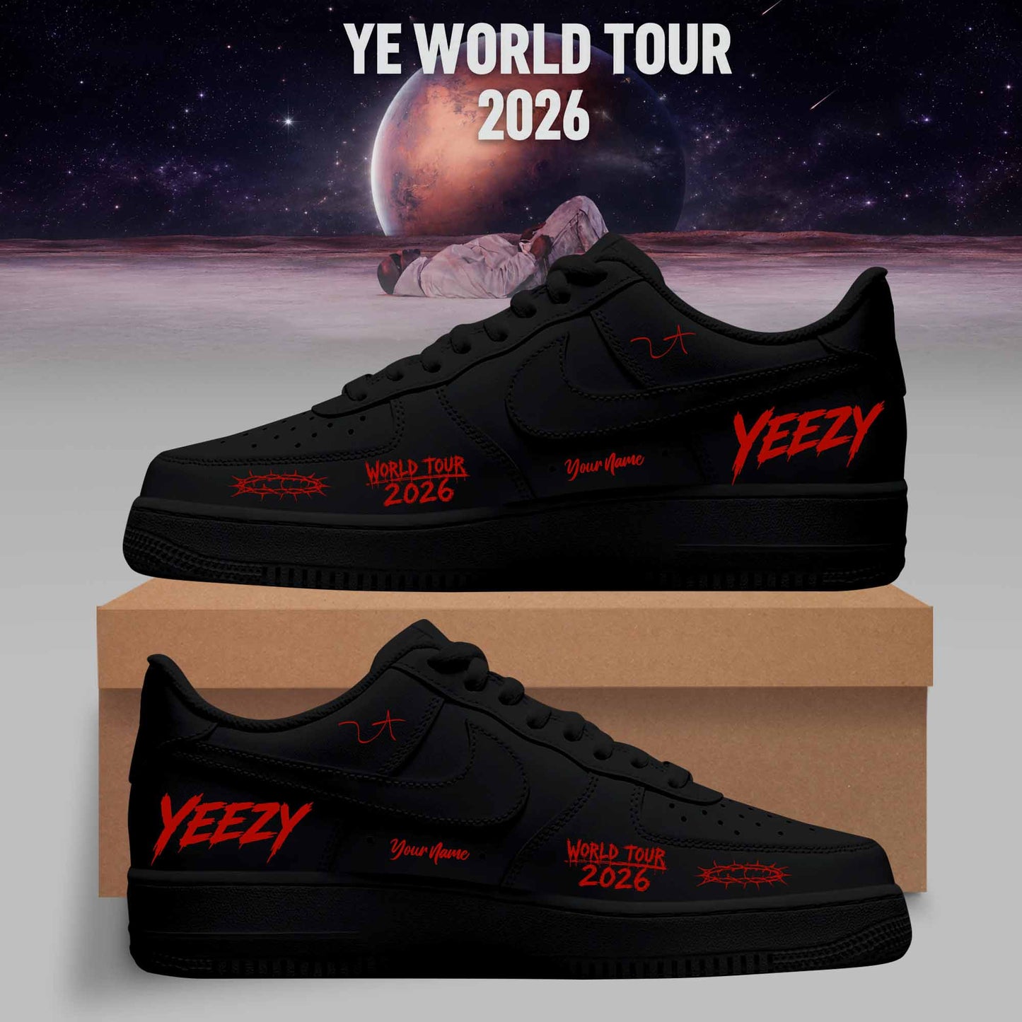 World Tour 2026 Personalized 3D Custom Sneakers – All Black Edition