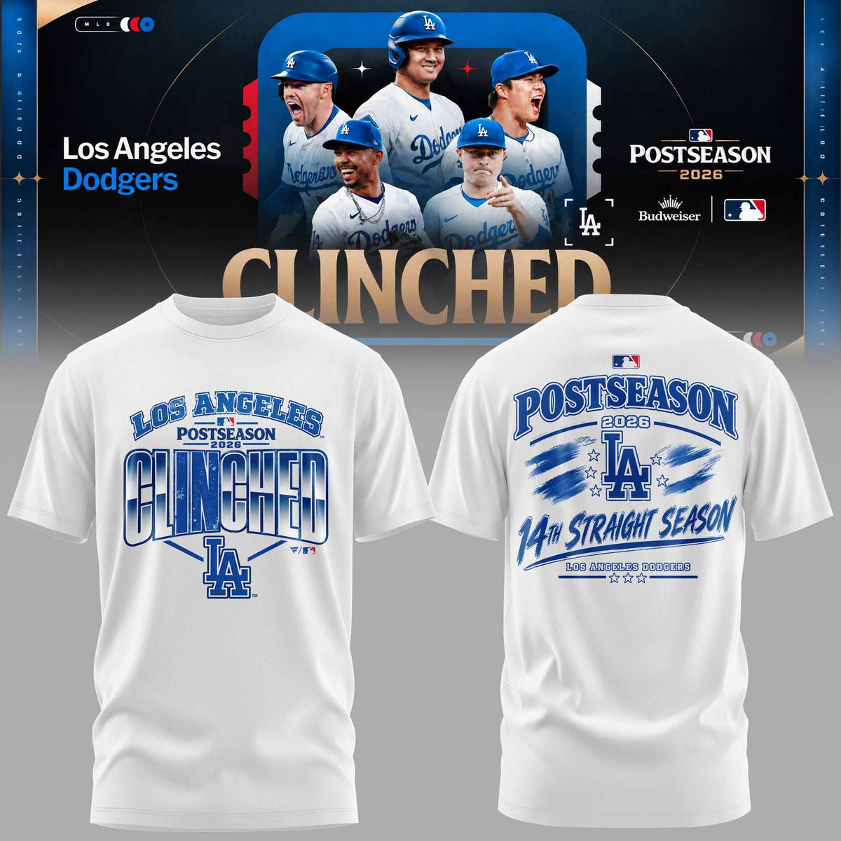 . Los Angeles Dodgers 2026 Postseason Clinched 3D All-Over Print Graphic T-Shirt V3