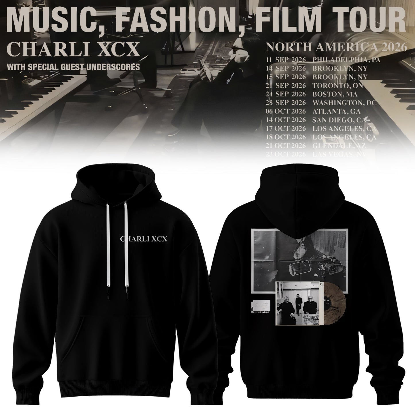 CHARLI XCX “MUSIC, FASHION, FILM” TOUR HOODIE IS HERE