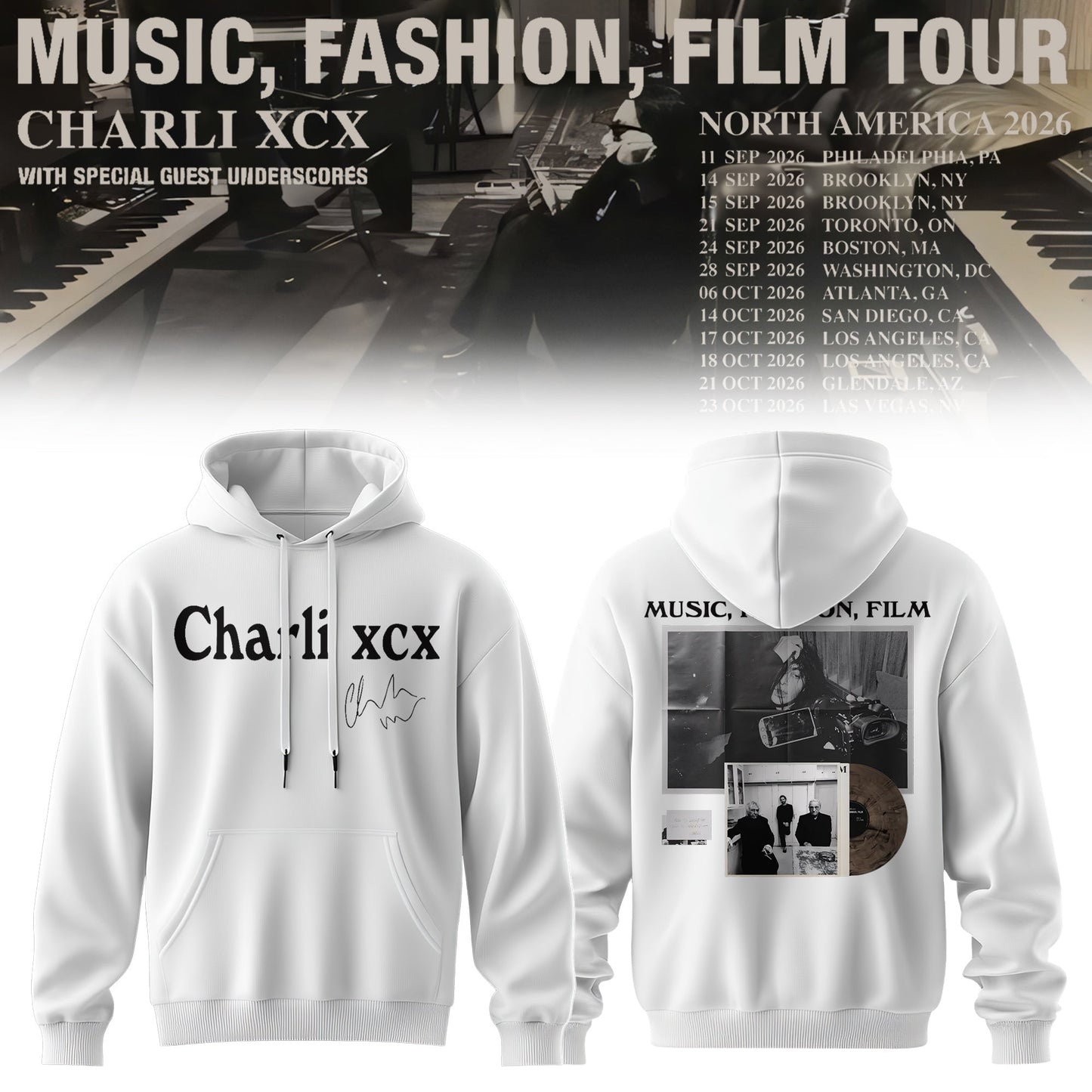 CHARLI XCX “MUSIC, FASHION, FILM” TOUR HOODIE IS HERE